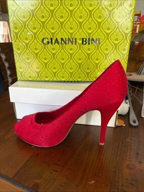 Gianni Bini Red Rhinestone Peep-Toe Heels